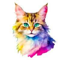 a cat with colorful eyes on a transparent background png