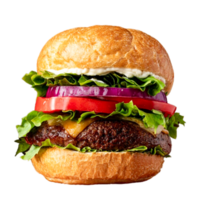 Photograph of classic hamburger, isolated on transparent background png