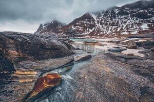 rocoso costa de fiordo en Noruega foto