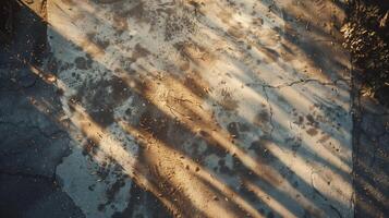 A top-down photography of a dirty driveway with a concrete texture. photo