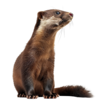 A ferret is seated in front of a plain white backdrop, a american mink isolated on transparent background png