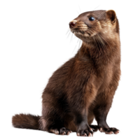 A brown ferret calmly sits in front of a plain background, a american mink isolated on transparent background png