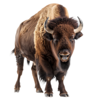 ein amerikanisch Bison ist Stehen im Vorderseite von ein einfach Hintergrund, ein amerikanisch Bison isoliert auf transparent Hintergrund png