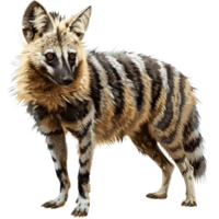 Striped hyena with stripes observed standing on a plain background, a aardwolf isolated on transparent background png