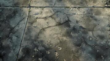 A top-down photography of a dirty driveway with a concrete texture. photo