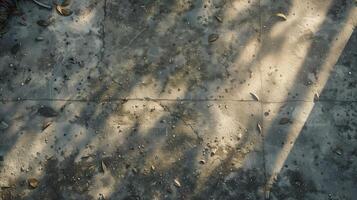 A top-down photography of a dirty driveway with a concrete texture. photo