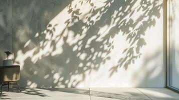 The shadow from plants cast on an empty wall. photo