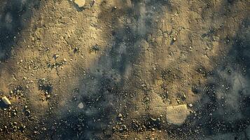 A top-down photography of a dirty driveway with a concrete texture. photo