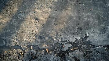 A top-down photography of a dirty driveway with a concrete texture. photo