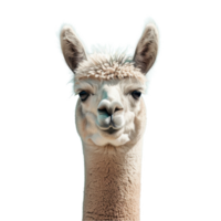 een gedetailleerd visie van een lama tegen een duidelijk wit achtergrond, een alpaca geïsoleerd Aan transparant achtergrond png