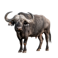 African buffalo standing in front of a plain background, a african buffalo isolated on transparent background png