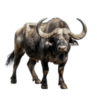 A large wildebeest stands on a background, a african buffalo isolated on transparent background png