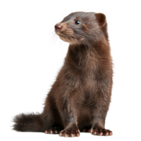 A brown ferret is calmly seated in front of a plain white backdrop, a american mink isolated on transparent background png