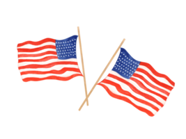 deux Etats-Unis drapeaux franchi ensemble. agitant drapeau sur d'or mât de drapeau. nationale américain symboles. Mémorial jour, indépendance journée. aquarelle illustration pour fête cartes, étiqueter, décor png