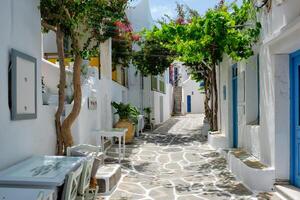 Picturesque Naousa town street on Paros island, Greece photo