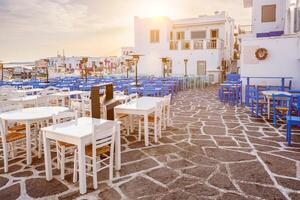 Picturesque Naousa town street on Paros island, Greece photo