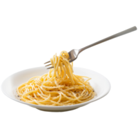 Spaghetti Nudeln auf ein Platte, mit ein Gabel rollen das Nudeln, transparent Hintergrund png