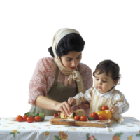 Mutter unterrichtet ihr Kind zu kochen, transparent Hintergrund png