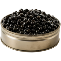 Caviar eggs on aluminum iron container, transparent background png