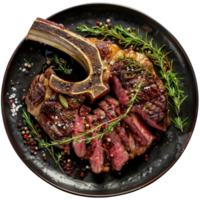 Luxurious tomahawk steak on plate, transparent background png