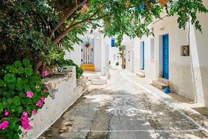 Picturesque Naousa town street on Paros island, Greece photo