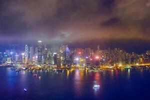 Aerial view of illuminated Hong Kong skyline. Hong Kong, China photo