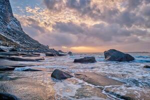 Beach of fjord in Norway photo