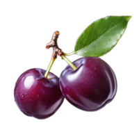 prunes avec feuilles sur une blanc Contexte png