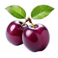 Two Plum with leaves on a transparent background png