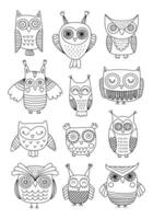 Outline illustration of owls for anti-stress coloring book isolated on a white background. Coloring page for adults and children. vector