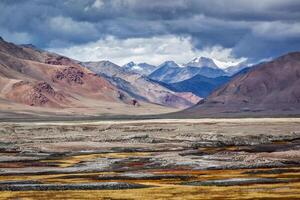 Himalayan lake Tso Kar in Himalayas, Ladakh, India photo