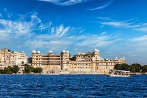 City Palace view from the lake. Udaipur, Rajasthan, India photo