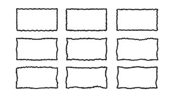 conjunto de negro rectangular marcos con dentado desigual bordes aislado en blanco antecedentes. ilustración vector