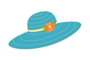 A hat with a ribbon decorated with flowers. Women's beach hat - protection from sunstroke. vector