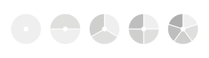 Circle division, 1, 2, 3, 4, 5 equal parts. Set of wheel diagrams with one, two, three, four, five segments. Infographic template. vector