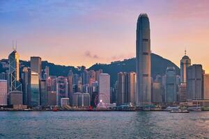 Junk boat in Hong Kong Victoria Harbour photo