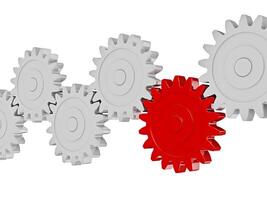 Gear cogwheels in row working together on white photo