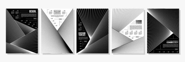 Black and white sharp straight motion line abstract cover set vector