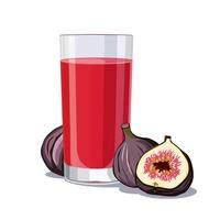 Full glass of red freshly and healthy squeezed figs juice isolated on white background. illustration in flat style with dietary drink. Summer clipart for card, banner, flyer, poster design vector