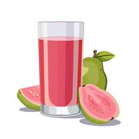 Full glass of pink freshly and healthy squeezed guava juice isolated on white background. illustration in flat style with tropical drink. Summer clipart for card, banner, flyer, poster design vector