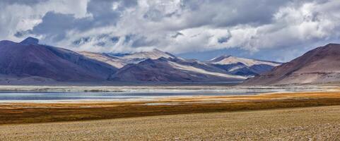 Panorama of Himalayan lake Tso Kar in Himalayas, Ladakh, India photo