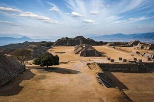 Ancient ruins on plateau Monte Alban in Mexico photo