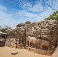 Descenso del Ganges y la penitencia de Arjuna, Mahabalipuram, Tamil foto