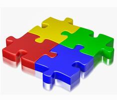Color puzzle jigsaw pieces isolated on white background photo