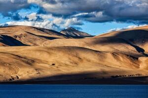 Himalayas and Lake Tso Moriri on sunset. Ladakh photo