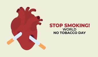 Unhealthy heart damaged by smoking banner. No tobacco day concept vector