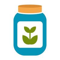 Blue jar of flower fertilizer. Gardening concept vector