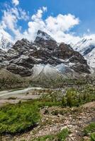 Lahaul valley in Himalayas with snowcappeped mountains. Himachal Pradesh, India photo