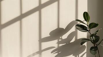 The shadow from plants cast on an empty wall. photo
