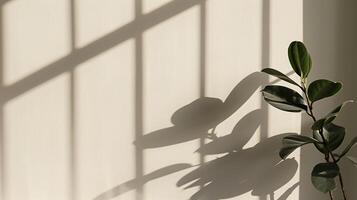 The shadow from plants cast on an empty wall. photo